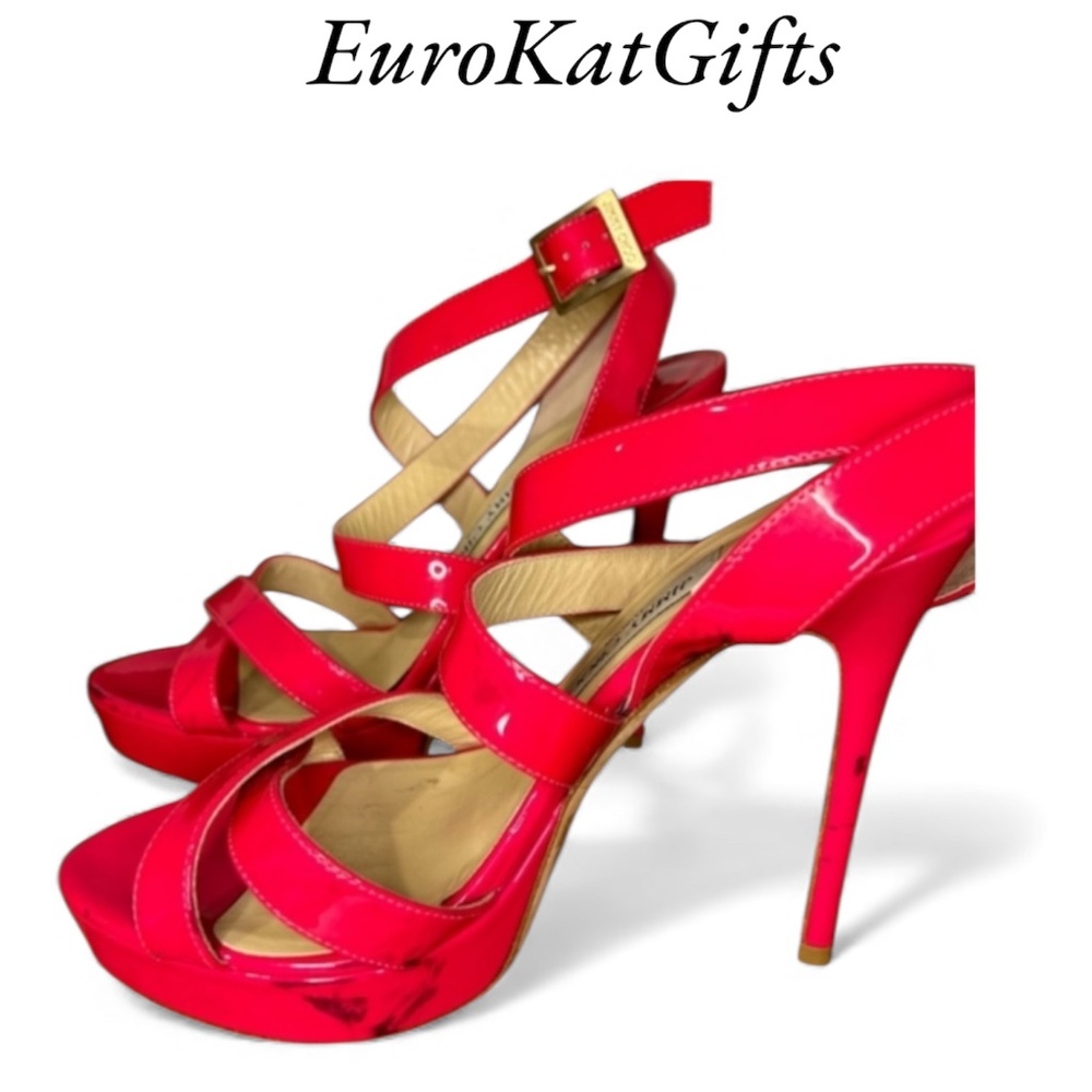 JIMMY CHOO “Louisa" Fuchsia Pink Strappy Platform Sandals Shoes 8.5M pre loved - Picture 15 of 15